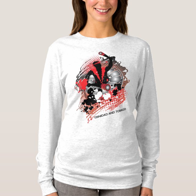 Abstrakt karnevalspanman i rött, vitt och svart tee shirt (Framsida)