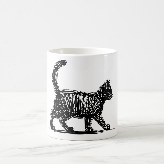 Abstrakt Katt Linje Konst Minimalistisk Klotter Ka Kaffemugg (Center)