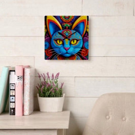 Abstrakt katt med gula ögon fyrkantig klocka