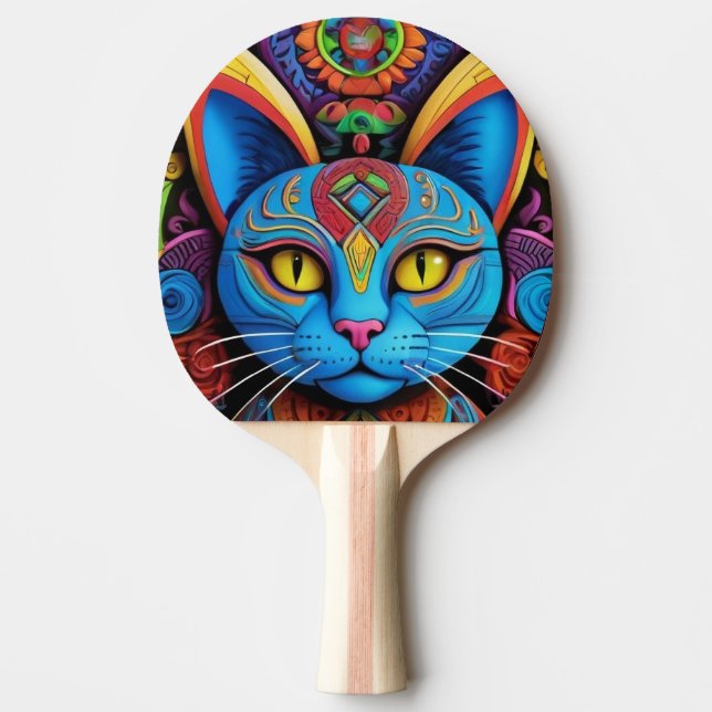 Abstrakt katt med gula ögon pingisracket (Framsidan)
