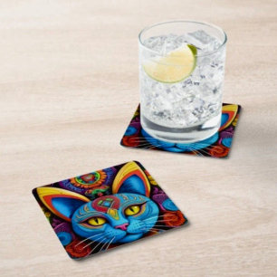 Abstrakt katt med gula ögon underlägg papper kvadrat