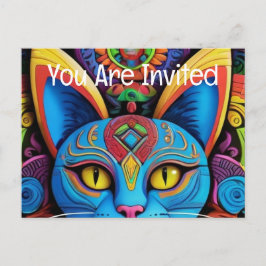 Abstrakt Katt med Gult Ögon Inbjudan Vykort