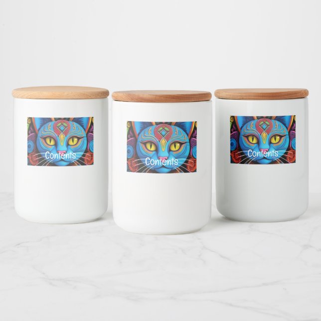 Abstrakt Katt med Gult Ögon Mat Etiketter (Flaskor)