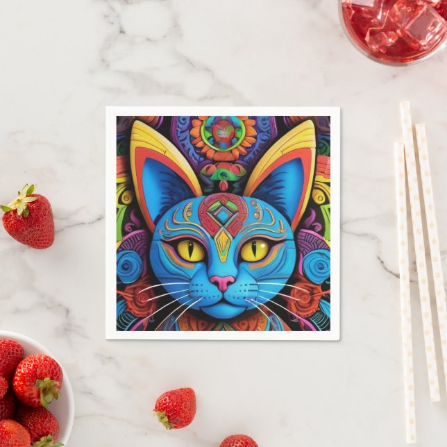 Abstrakt Katt med Gult Ögon Pappersservett (Insitu)