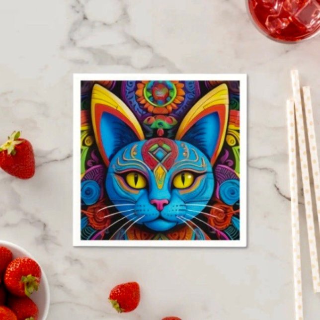 Abstrakt Katt med Gult Ögon Pappersservett (Skapare uppladdad)