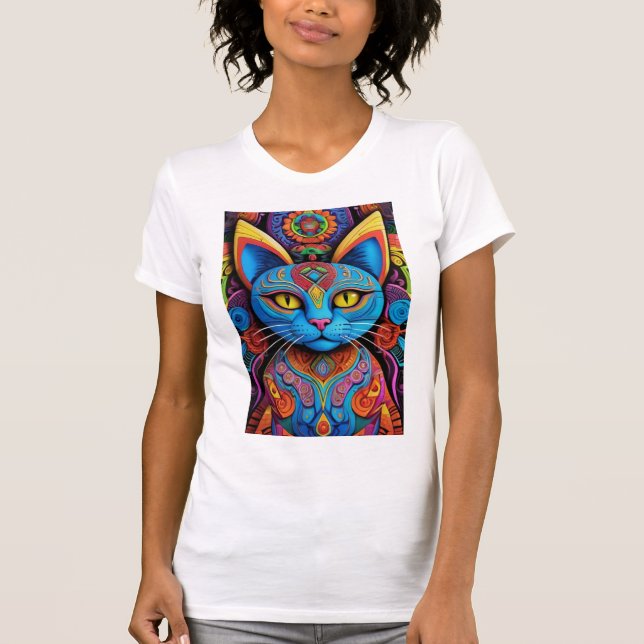 Abstrakt Katt med Gult Ögon T Shirt (Framsida)