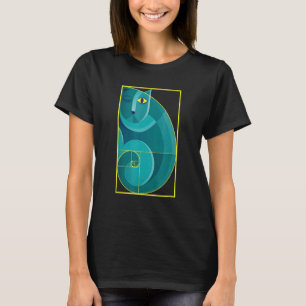 Abstrakt Katt Sitta i Fibonacci Golden Spiral T Shirt