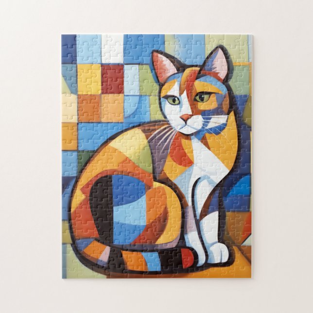 Abstrakt Kattdjur Beauty Calico Cat Cubist Pussel (Vertikal)