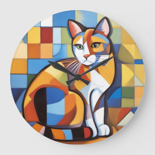 Abstrakt Kattdjur Beauty Calico Cat Cubist Stor Klocka