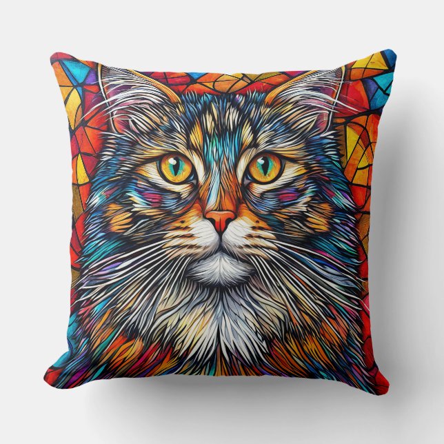 Abstrakt kattillustration kudde (Framsida)