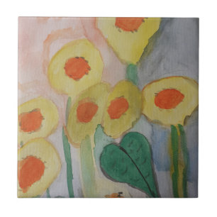 Abstrakt Keramiska plattan för solblommor Kakelplatta