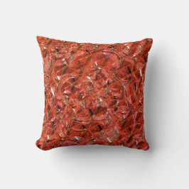 Abstrakt klarröd med prickar och krokad stilar kudde