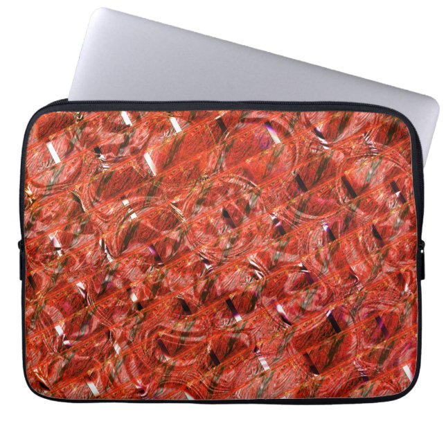 Abstrakt klarröd med prickar och krokad stilar laptop fodral (Framsidan)