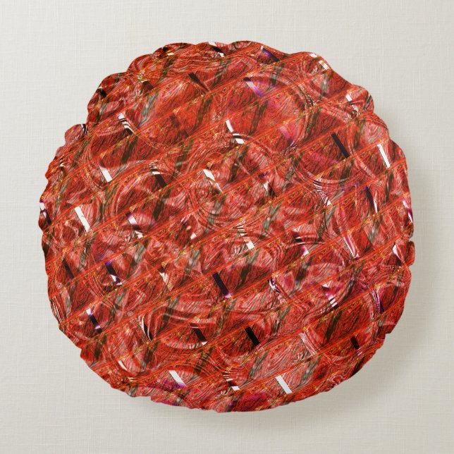 Abstrakt klarröd med prickar och kronad stil rund kudde (Framsidan)