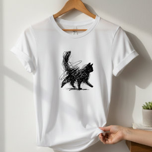 Abstrakt Klotter Katt Konst Dam Vit T-Shirt