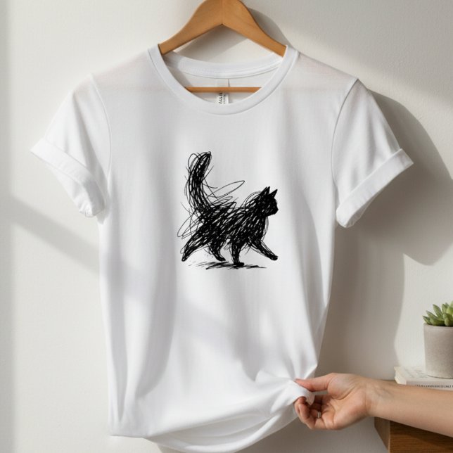 Abstrakt Klotter Katt Konst Dam Vit T-Shirt (Skapare uppladdad)
