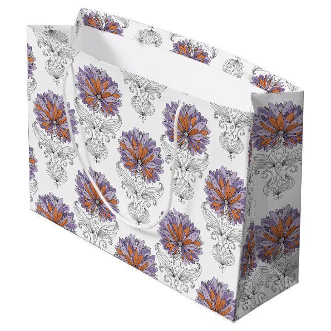 Abstrakt klotter konst stil blommor lila orange (Baksidan Vinklad)