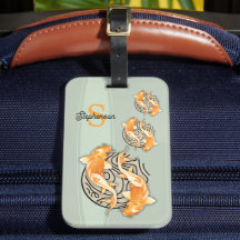 Abstrakt Koi Fish and Monogram Luggage Tag