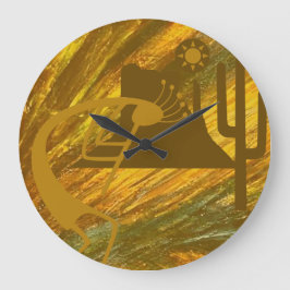 Abstrakt Kokopelli med Mesa, Cactus & Sol Stor Klocka