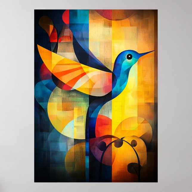 Abstrakt Kolibri Konst - Geometrisk Fågel Poster (Framsidan)