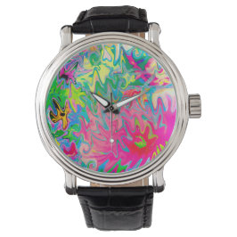 Abstrakt kollaž i färgrik blomsterträdgård armbandsur