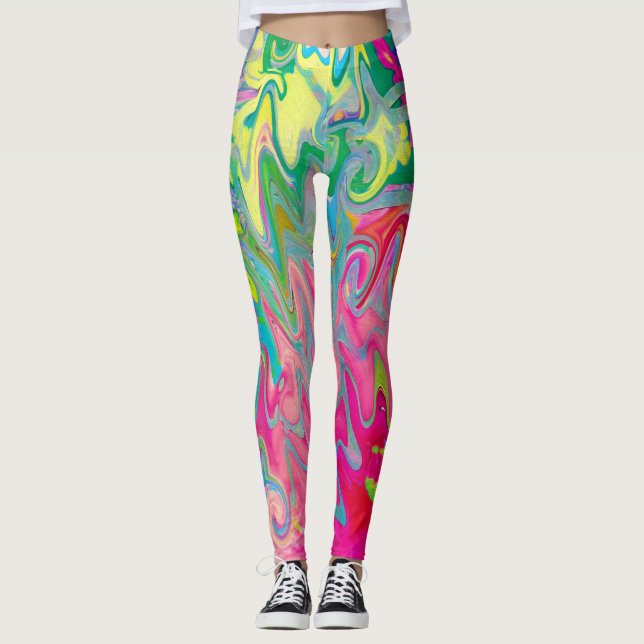 Abstrakt kollaž med färgrik blomsterträdgård leggings (Framsida)