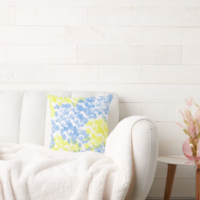 Abstrakt konst blå gul vit minimalism kudde (Soffa)