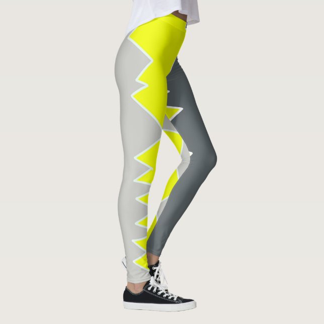 Abstrakt konst blekgrå gul kolgrå leggings (Höger)