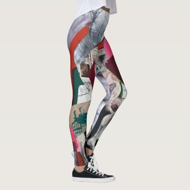 Abstrakt konst collage Handmålad Leggings (Höger)