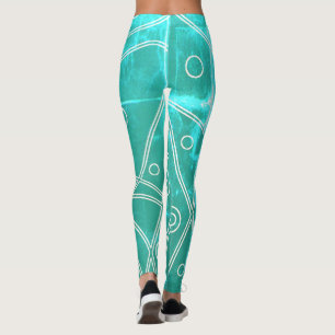 Abstrakt konst grön blå linje cirklar minimalism leggings