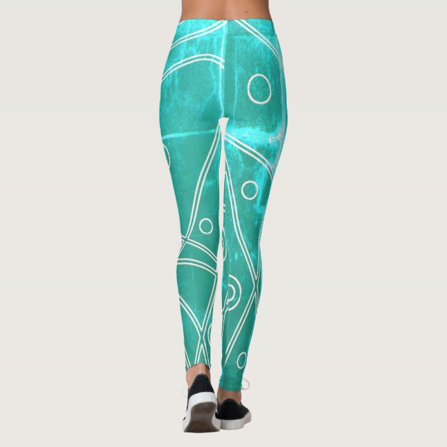 Abstrakt konst grön blå linje cirklar minimalism leggings (Baksida)