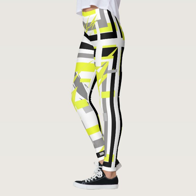 Abstrakt konst gul grå pastell färg Leggings (Vänster)