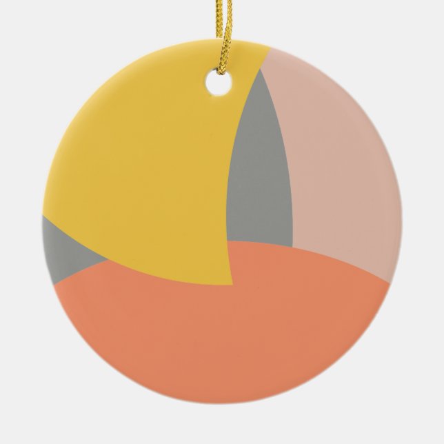 Abstrakt konst gul grå vit julgransprydnad keramik (Framsidan)