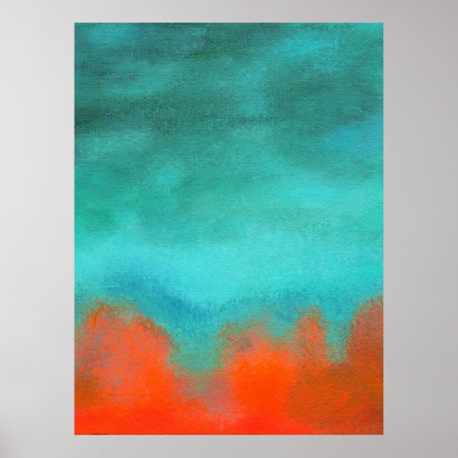 Abstrakt konst himmel eld lava röd orange turkos poster (Framsidan)