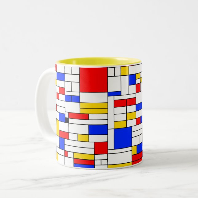 Abstrakt konst i Piet Mondrian-stil Två-Tonad Mugg (Framsida vänster)