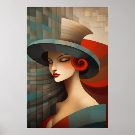 Abstrakt konst kvinna med hatt poster