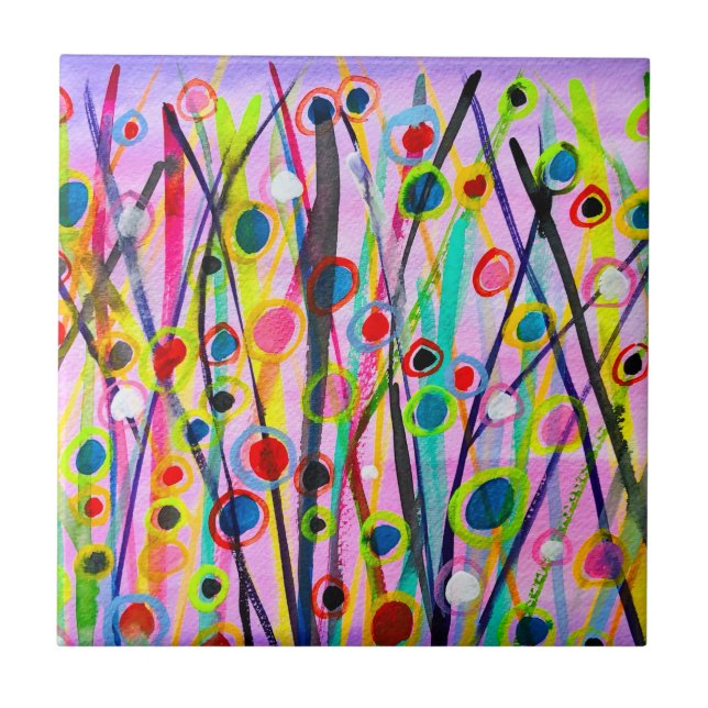 abstrakt konst landskap färgrik akvarell kakelplatta (Framsidan)