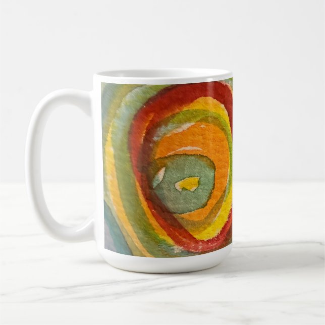 Abstrakt konst med akvarellkoncentriska cirklar kaffemugg (Vänster)