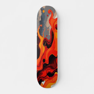 Abstrakt konst med orange eldflamma-sprutande färg mini skateboard bräda 18,5 cm