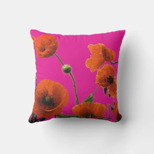 Abstrakt konst med orange rosa poppyblommor kudde
