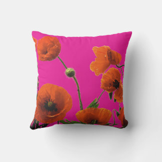 Abstrakt konst med orange rosa poppyblommor kudde