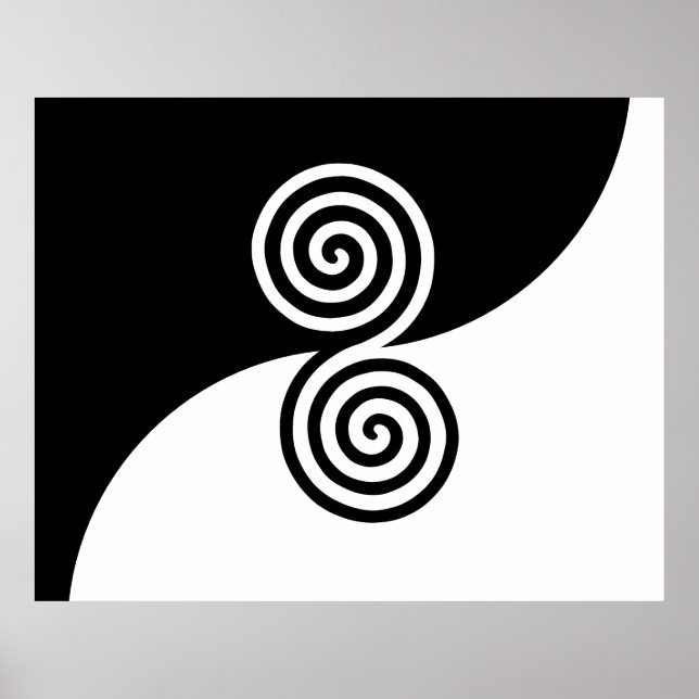 Abstrakt konst med spiralcirklar i svart och vitt poster (Framsidan)
