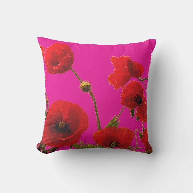 Abstrakt konst med vallmoblommor orange het rosa b kudde (Framsida)