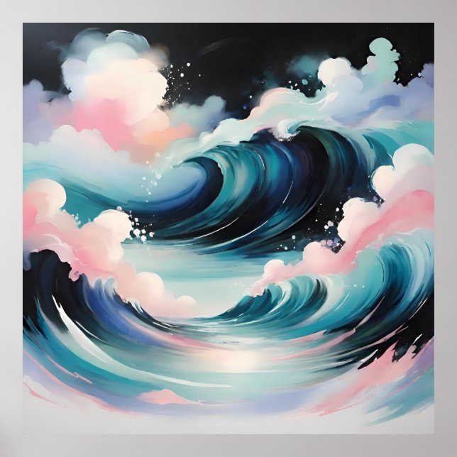 Abstrakt konst med vinkara havet poster (Framsidan)