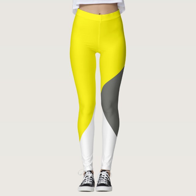 Abstrakt konst minimalism grå gul vit leggings (Framsida)