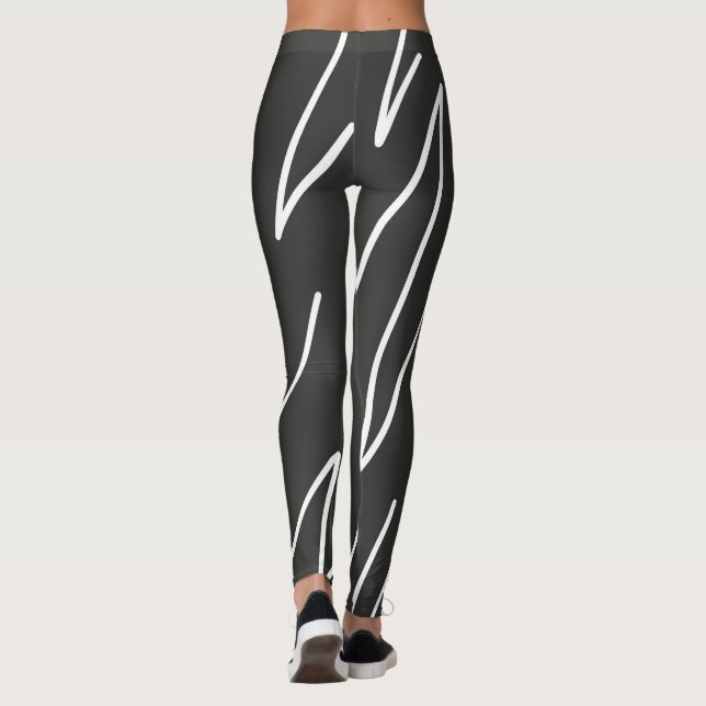 Abstrakt konst Minimalism Grå Vita Linjer Leggings (Baksida)