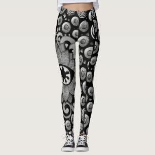 abstrakt konst mönster svartvitt och grått-legerin leggings