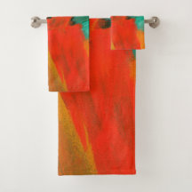 Abstrakt konst som målar röd orange guldgrönt