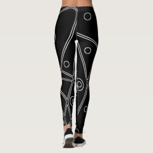 Abstrakt konst svart vita linjer cirklar minimalis leggings