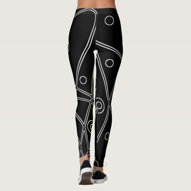 Abstrakt konst svart vita linjer cirklar minimalis leggings (Baksida)